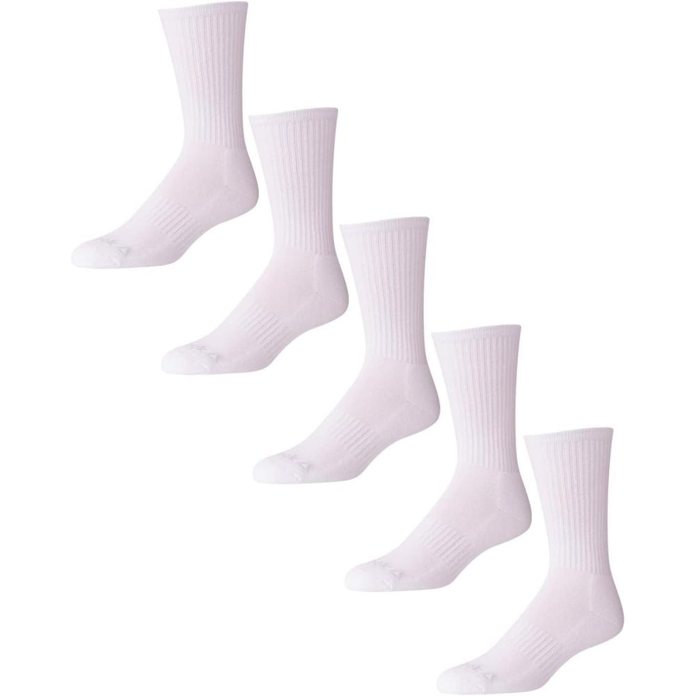 imageReebok Mens Athletic Crew Socks  5 Pack Moisture Wicking Cushioned Athletic Socks for Men with Reinforced Seams 6125White 3