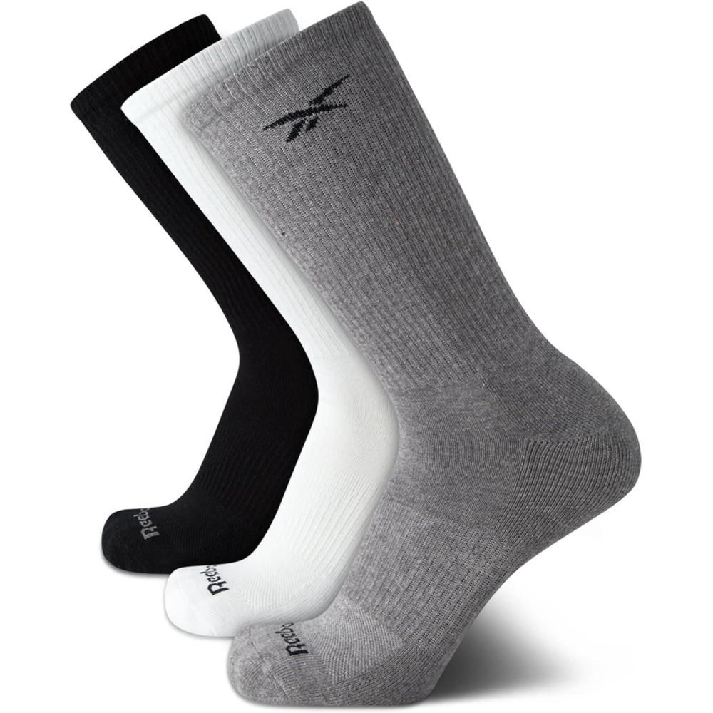 imageReebok Mens Athletic Socks  3 Pack Targeted Cushion Crew Socks  Breathable Cotton Blend Socks for Men Shoe Size 6125GreyWhiteBlack
