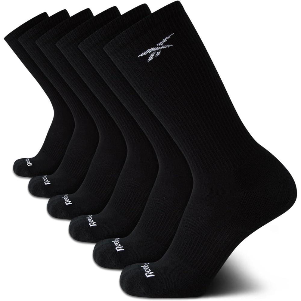 imageReebok Mens Athletic Socks  6 Pack Targeted Cushion Crew Socks  Breathable Cotton Blend Socks for Men Shoe Size 6125Black