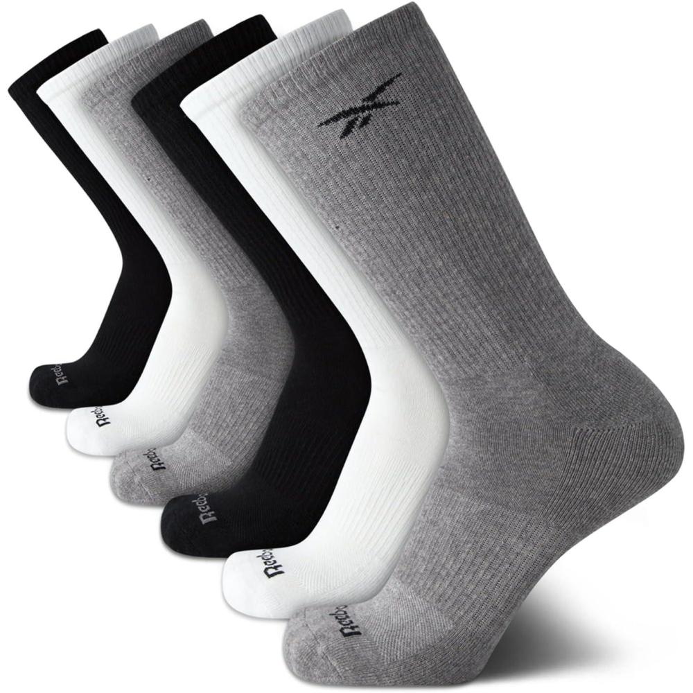 imageReebok Mens Athletic Socks  6 Pack Targeted Cushion Crew Socks  Breathable Cotton Blend Socks for Men Shoe Size 6125GreyWhiteBlack