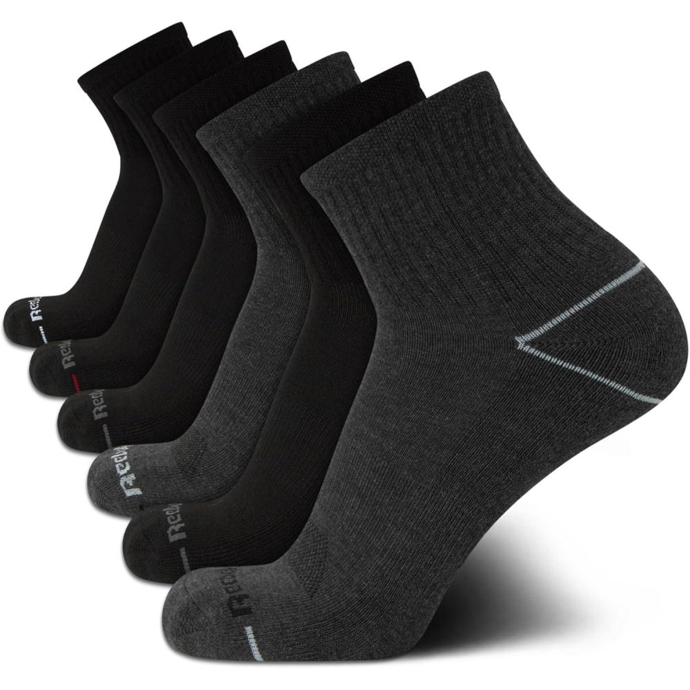 imageReebok Mens Athletic Socks  Cushion High Quarter Cut Socks 6 PackBlackGrey