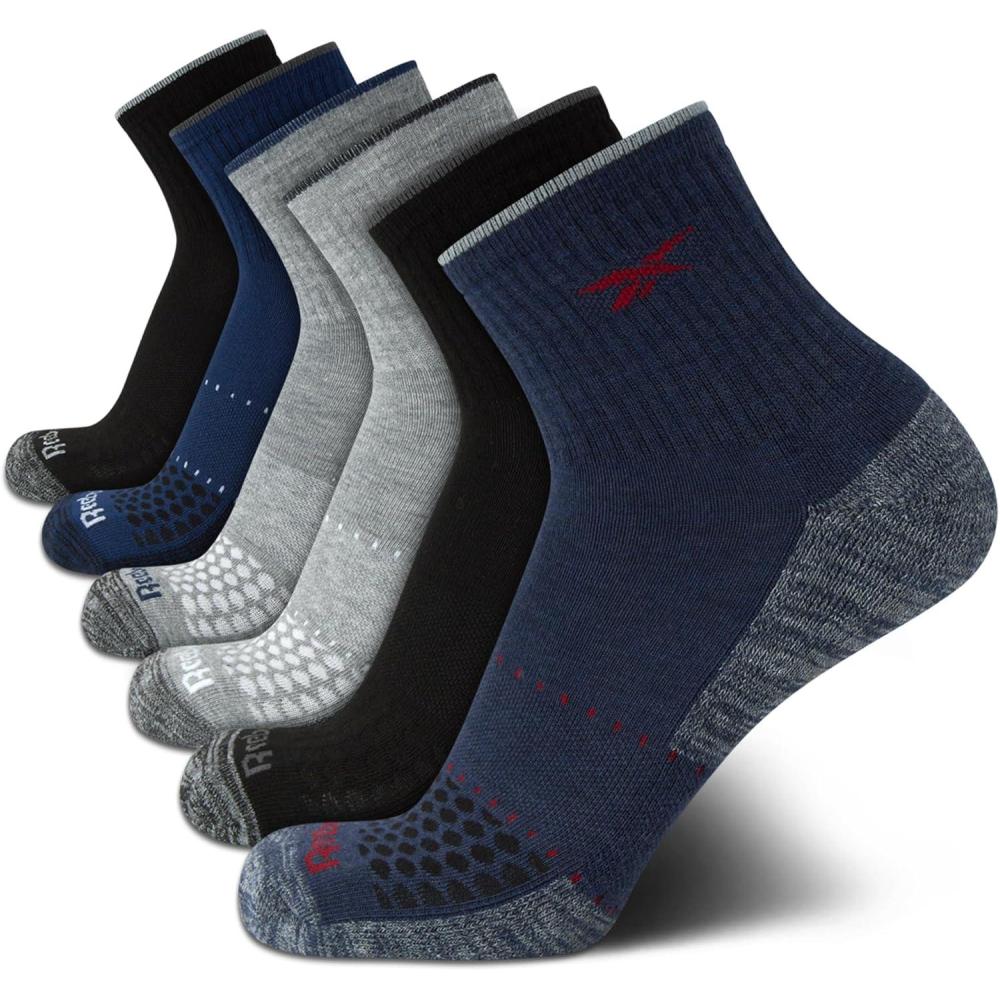 imageReebok Mens Athletic Socks  Cushion High Quarter Cut Socks 6 PackBlueBlackGrey