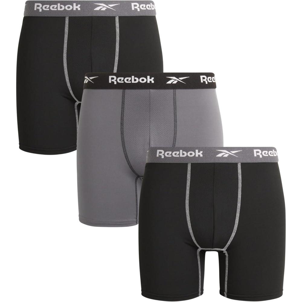 imageReebok Mens Boxer Briefs  3 Pack Comfort Stretch Sustainable Underwear Boxers for Men with Contour Pouch Sizes SXLBlackBlackened PearlBlack