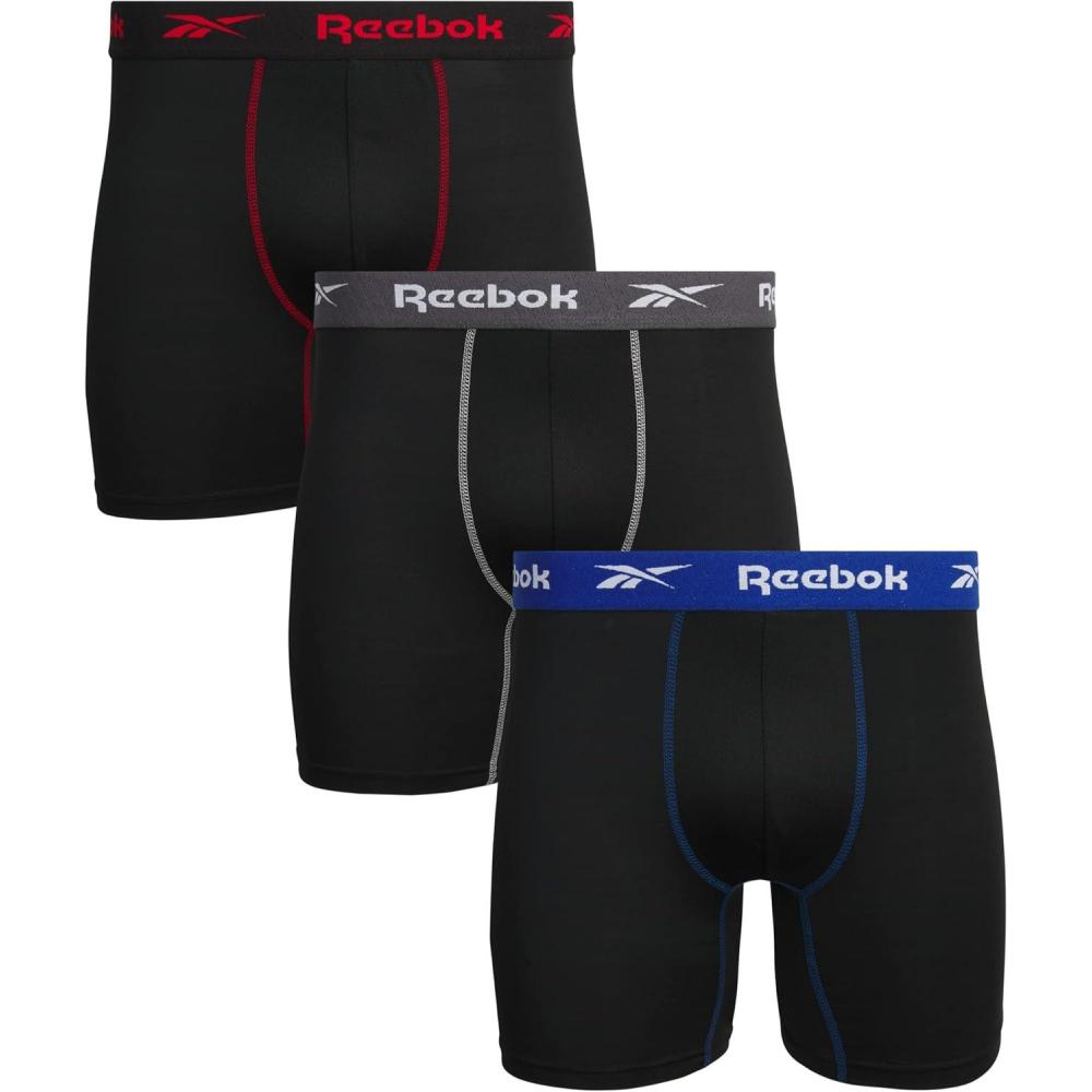 imageReebok Mens Boxer Briefs  3 Pack Stretch Moisture Wicking Mens Underwear with Contour Pouch Boxers for Men Sizes SXL3pk  All Black