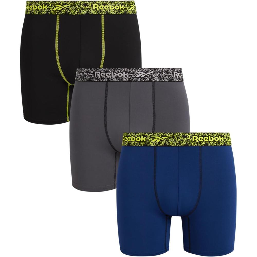 imageReebok Mens Boxer Briefs  3 Pack Stretch Moisture Wicking Mens Underwear with Contour Pouch Boxers for Men Sizes SXL3pk Blue DepthsBlackened PearlBlack
