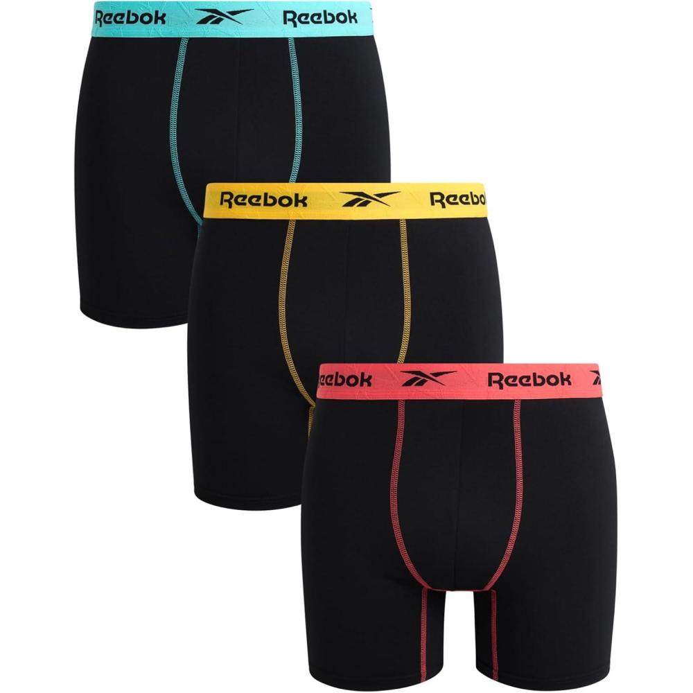 imageReebok Mens Boxer Briefs  3 Pack Stretch Moisture Wicking Mens Underwear with Contour Pouch Boxers for Men Sizes SXLAll Black