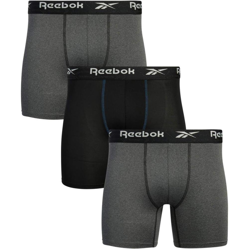 imageReebok Mens Boxer Briefs  3 Pack Stretch Moisture Wicking Mens Underwear with Contour Pouch Boxers for Men Sizes SXLCharcoal