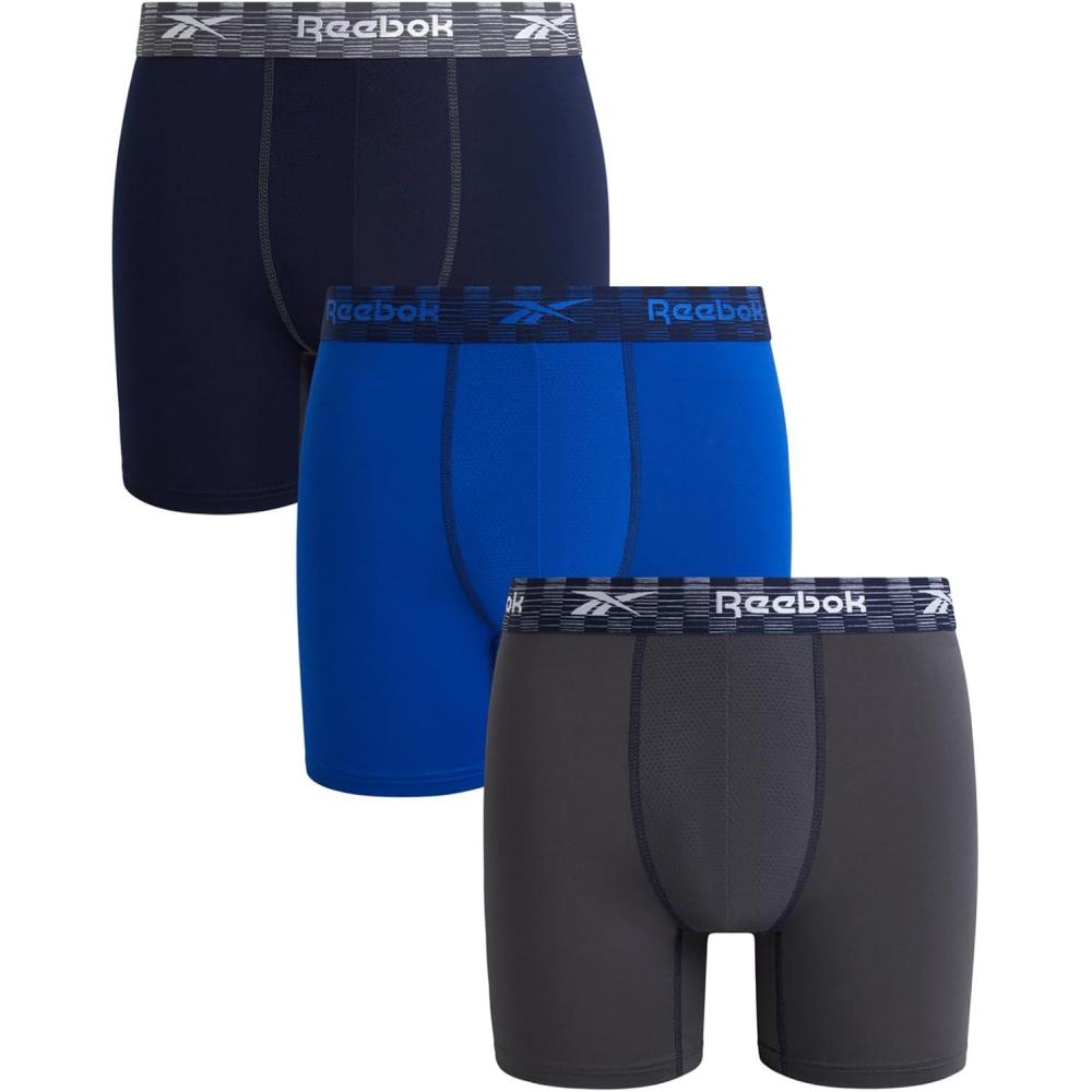 imageReebok Mens Boxer Briefs  3 Pack Stretch Moisture Wicking Mens Underwear with Contour Pouch Boxers for Men Sizes SXLMaritime BlueSurf the Web Blackened Pearl