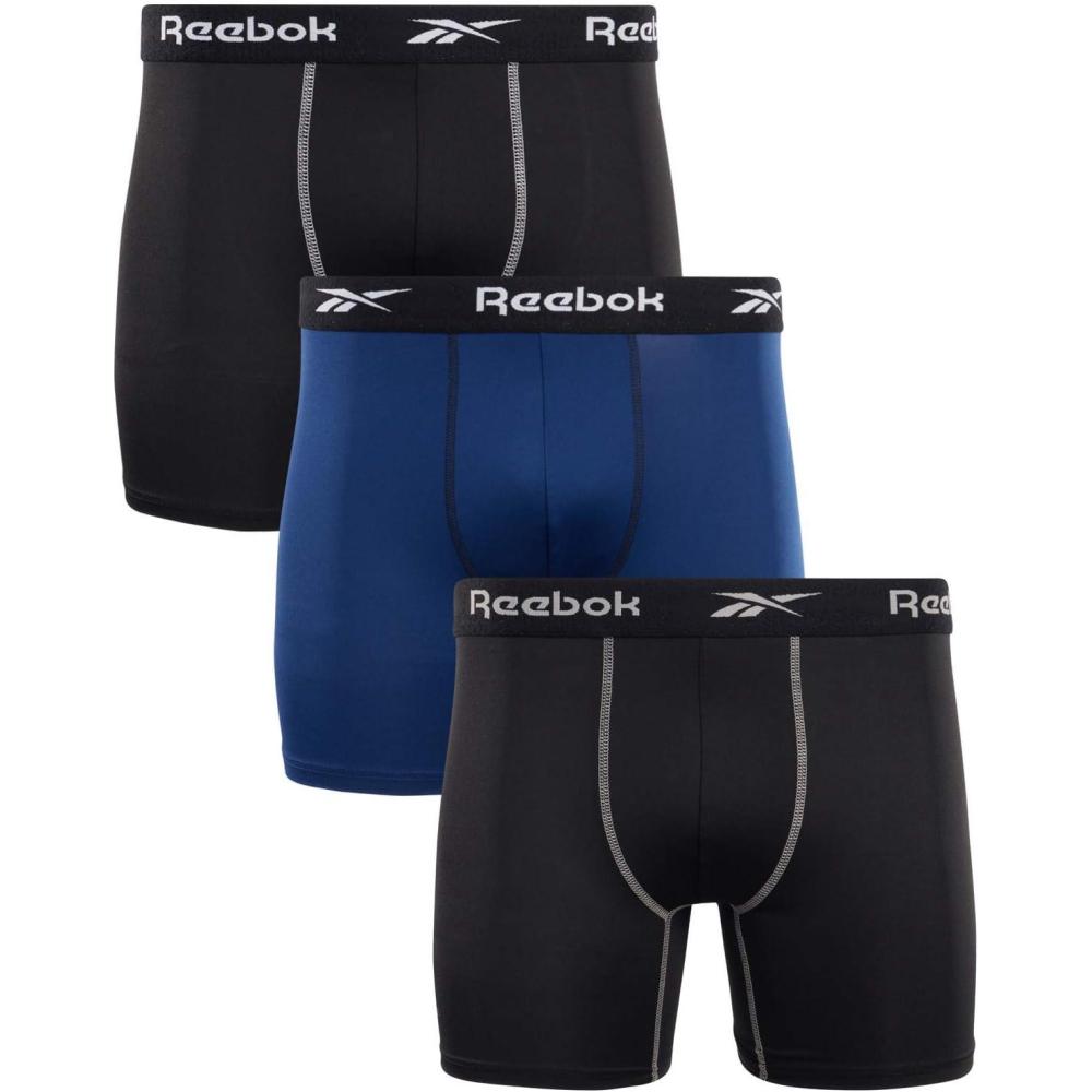 imageReebok Mens Boxer Briefs  3 Pack Stretch Moisture Wicking Mens Underwear with Contour Pouch Boxers for Men Sizes SXLNavy