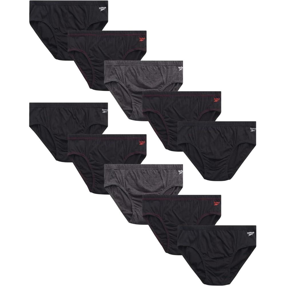 imageReebok Mens Briefs  10 Pack Classic Soft Stretch Low Rise Briefs with Contour Pouch  Underwear for Men Sizes SXLBlackCharcoal Heather
