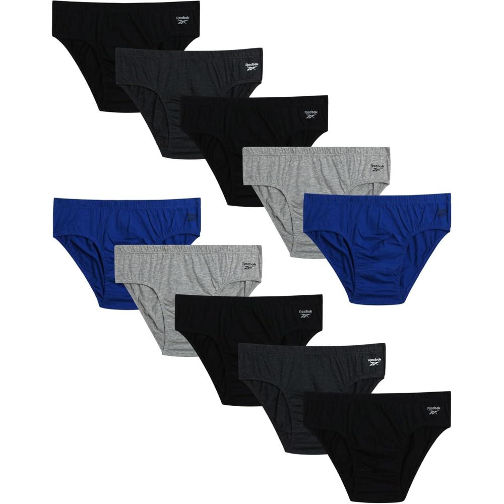 imageReebok Mens Briefs  10 Pack Classic Soft Stretch Low Rise Briefs with Contour Pouch  Underwear for Men Sizes SXLBlackHeather GreyWebBlack