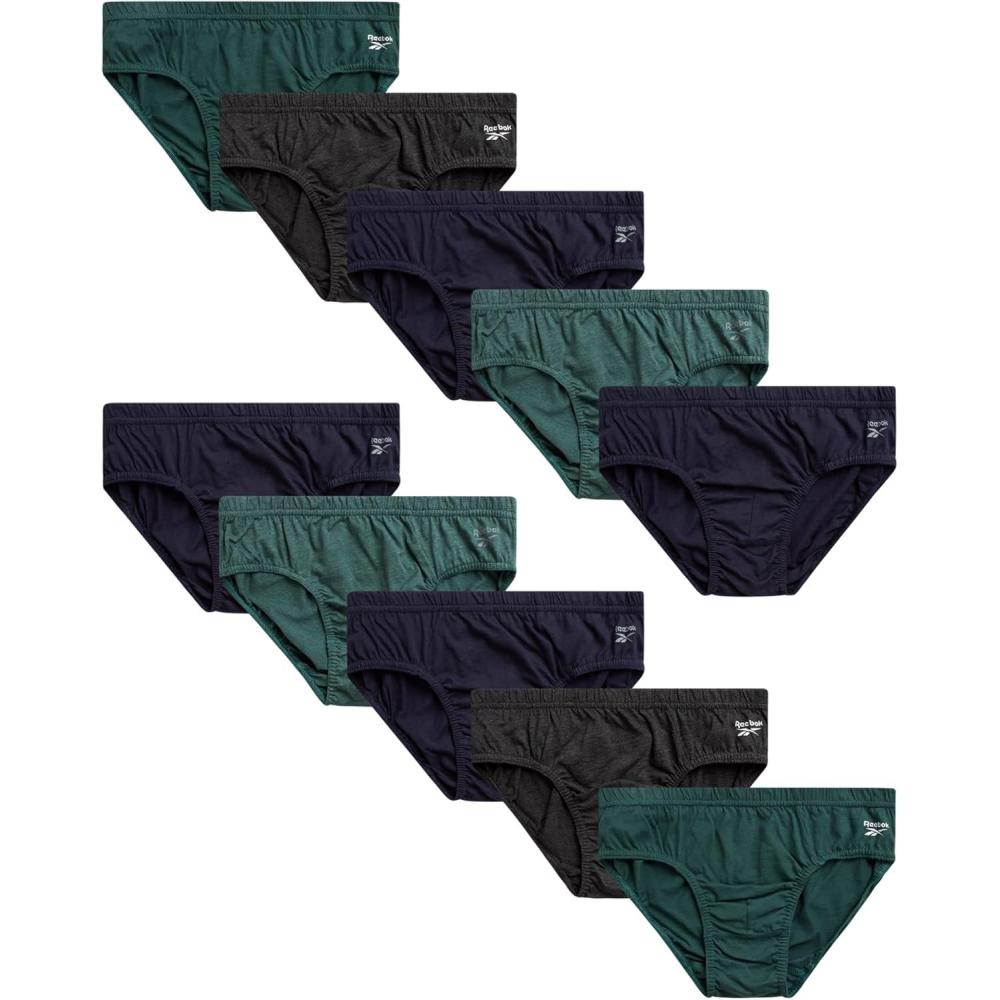 imageReebok Mens Briefs  10 Pack Classic Soft Stretch Low Rise Briefs with Contour Pouch  Underwear for Men Sizes SXLDark GreenCharcoalNavy BlueHeather Green