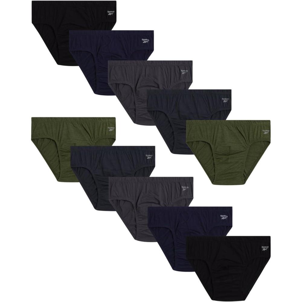 imageReebok Mens Briefs  10 Pack Classic Soft Stretch Low Rise Briefs with Contour Pouch  Underwear for Men Sizes SXLGreyBlueGreenBlack