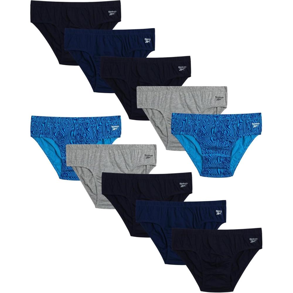 imageReebok Mens Briefs  10 Pack Classic Soft Stretch Low Rise Briefs with Contour Pouch  Underwear for Men Sizes SXLMaritime BlueHeather GreyPrintBlue
