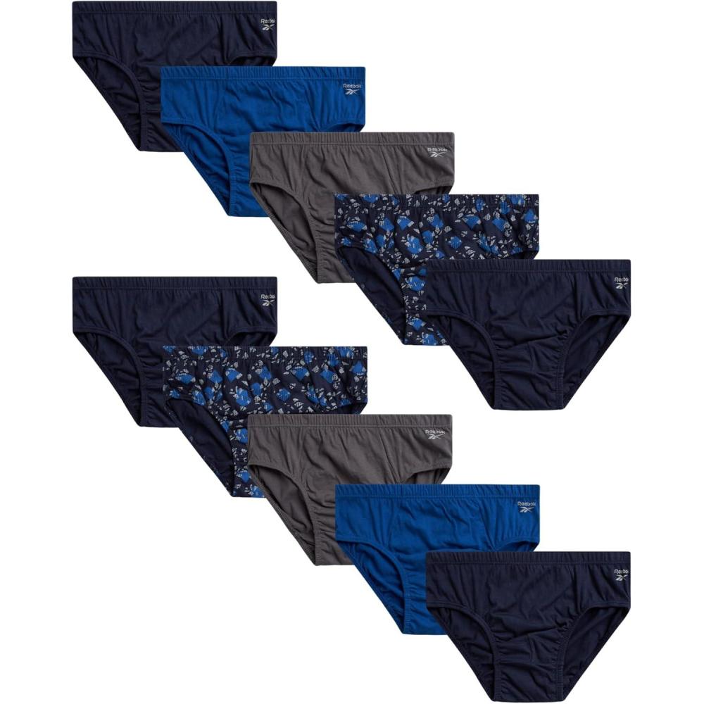 imageReebok Mens Briefs  10 Pack Classic Soft Stretch Low Rise Briefs with Contour Pouch  Underwear for Men Sizes SXLNavy BlueEvening BlueCharcoalNavy Blue Print
