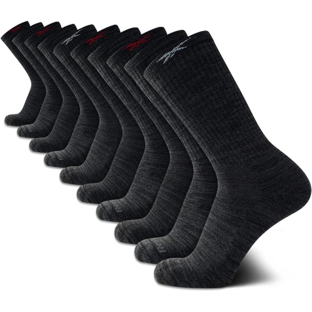 imageReebok Mens Crew Socks  10 Pack Stretch Performance Cushioned Crew Socks  Arch Support Athletic Socks for Men 6125Ash Grey