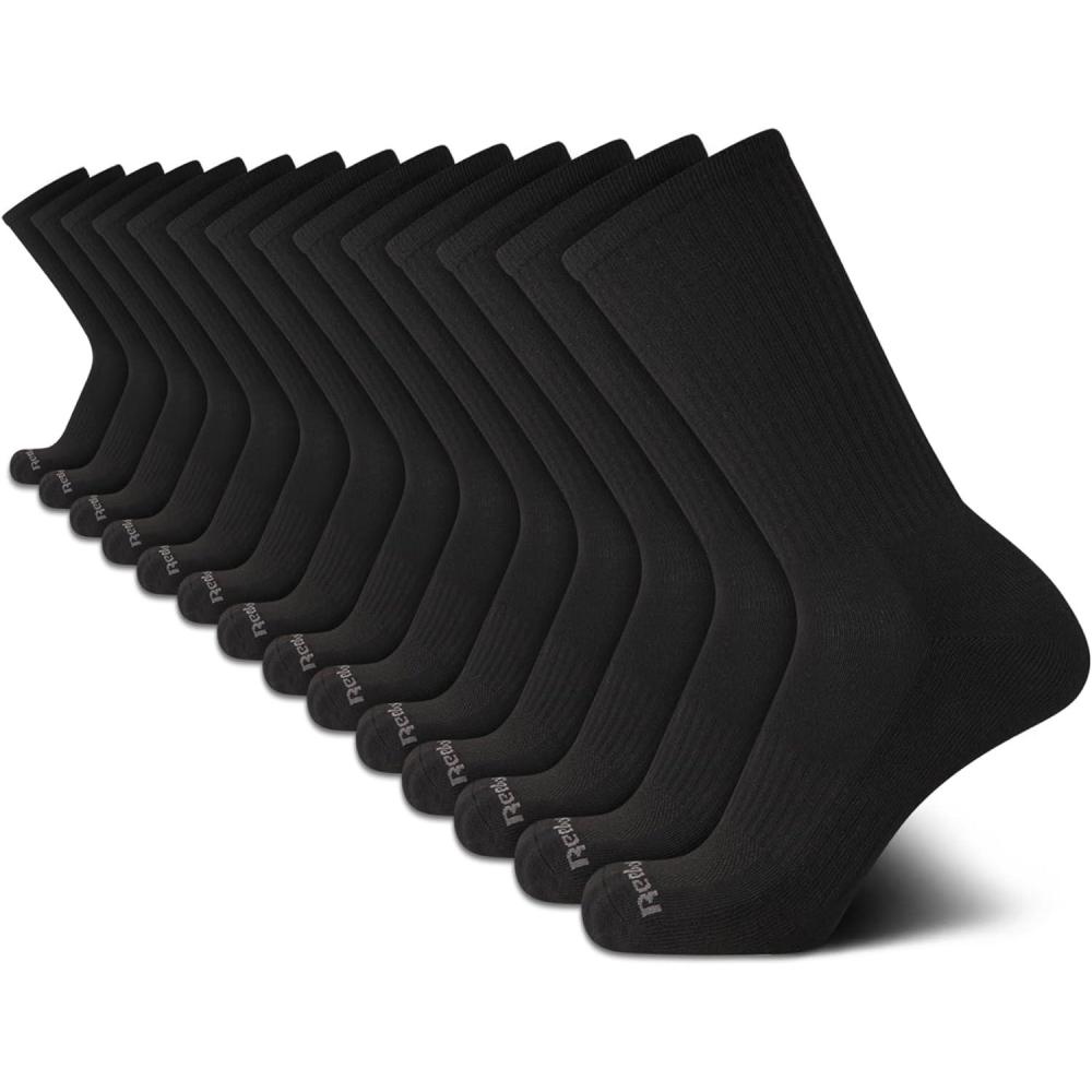 imageReebok Mens Crew Socks  10 Pack Stretch Performance Cushioned Crew Socks  Arch Support Athletic Socks for Men 6125Black 14pk