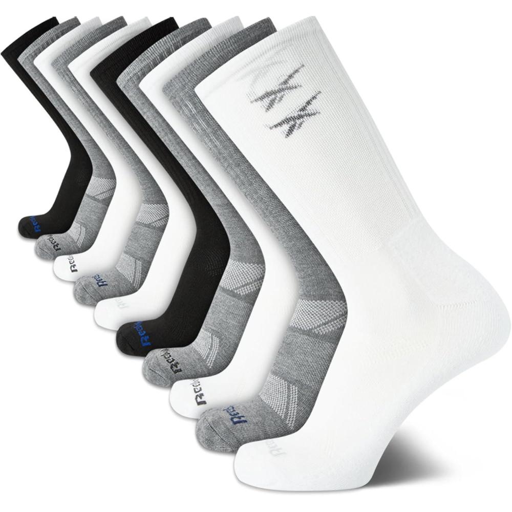 imageReebok Mens Crew Socks  10 Pack Stretch Performance Cushioned Crew Socks  Arch Support Athletic Socks for Men 6125BlackWhiteGrey