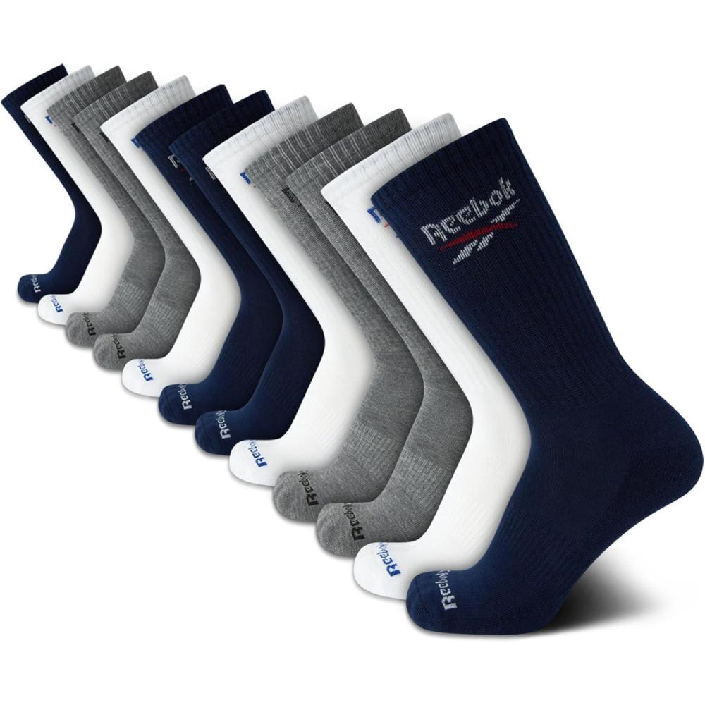 imageReebok Mens Crew Socks  10 Pack Stretch Performance Cushioned Crew Socks  Arch Support Athletic Socks for Men 6125Blue 12 Pk
