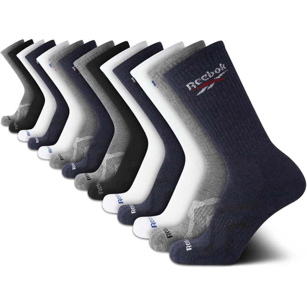 imageReebok Mens Crew Socks  10 Pack Stretch Performance Cushioned Crew Socks  Arch Support Athletic Socks for Men 6125Multi 14pk