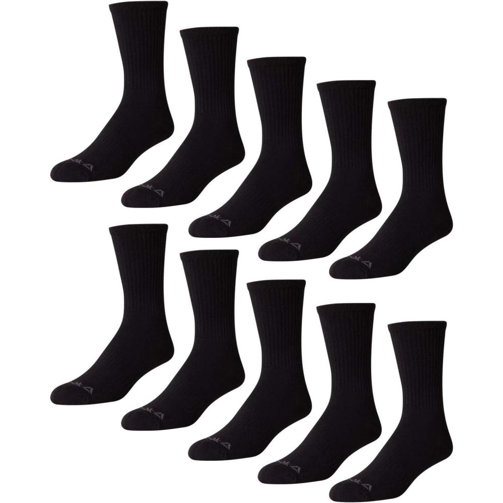 imageReebok Mens Crew Socks  10 Pack Stretch Performance Cushioned Crew Socks  Arch Support Athletic Socks for Men 6125Pure Black