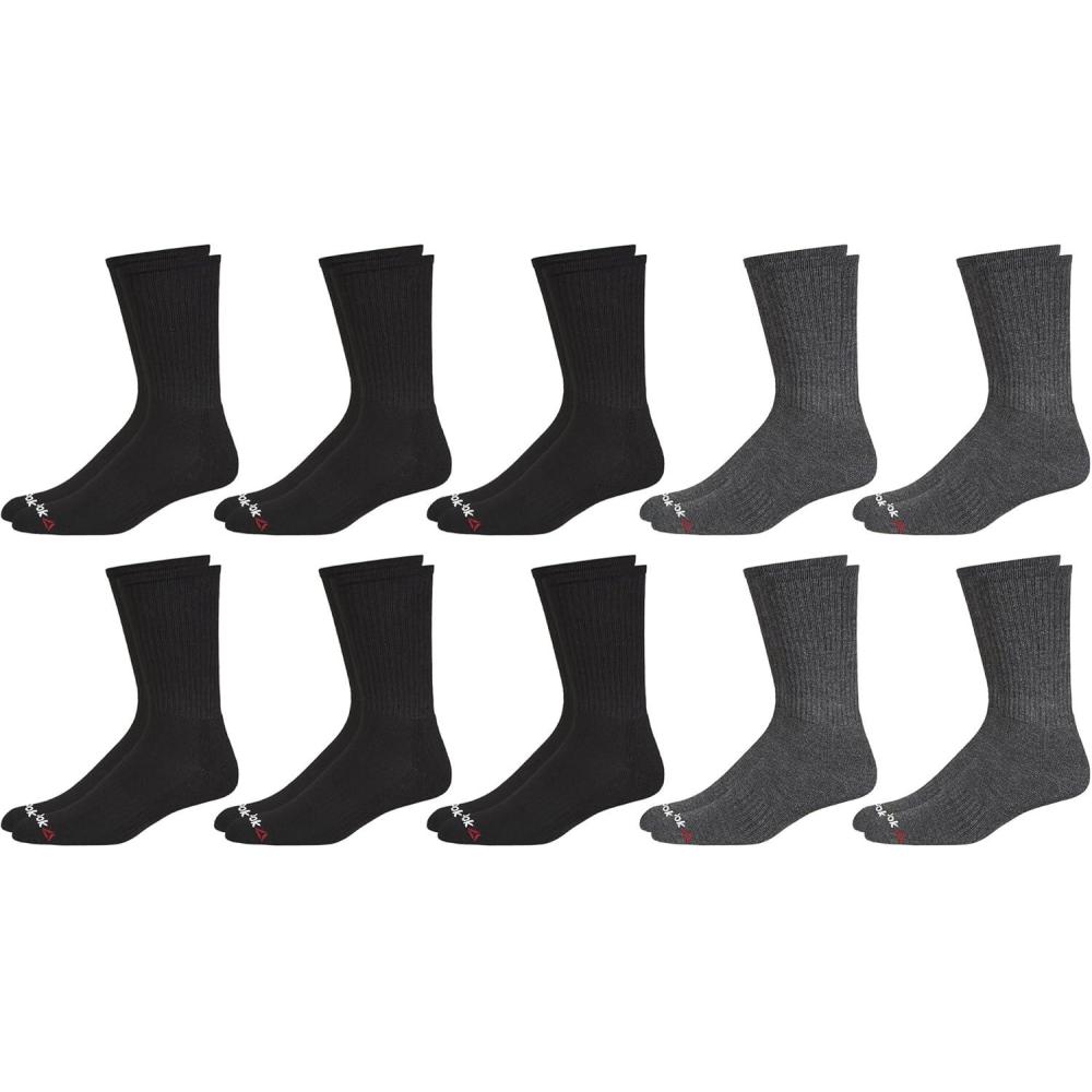 imageReebok Mens Crew Socks  10 Pack Stretch Performance Cushioned Crew Socks  Arch Support Athletic Socks for Men 6125Shadow GreyBlack