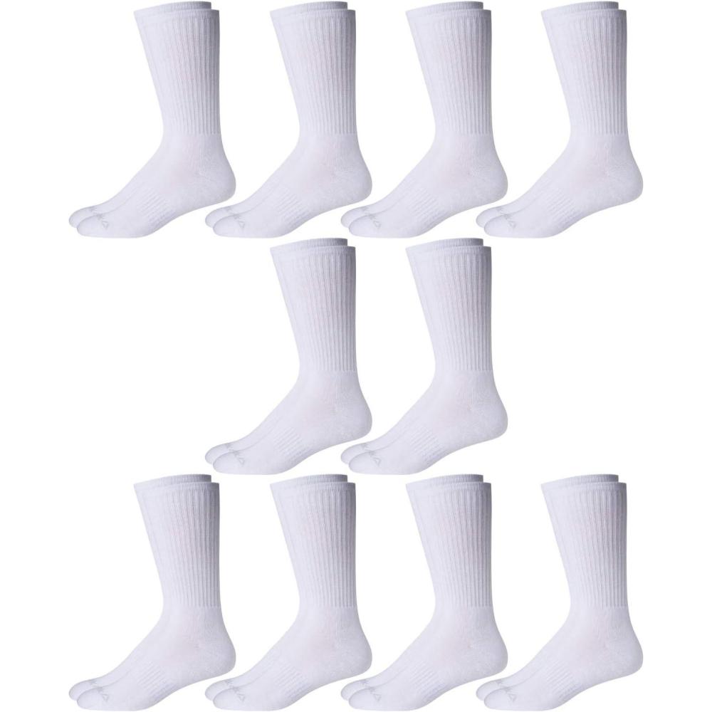 imageReebok Mens Crew Socks  10 Pack Stretch Performance Cushioned Crew Socks  Arch Support Athletic Socks for Men 6125White 2