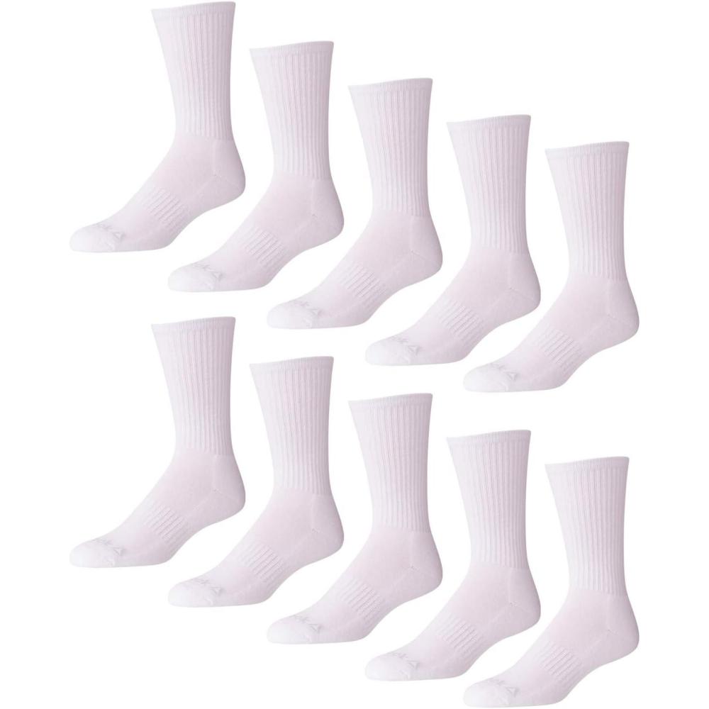 imageReebok Mens Crew Socks  10 Pack Stretch Performance Cushioned Crew Socks  Arch Support Athletic Socks for Men 6125White 3