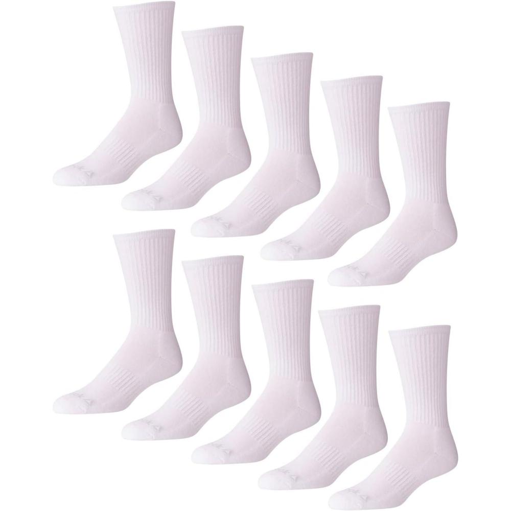 imageReebok Mens Crew Socks  10 Pack Stretch Performance Cushioned Crew Socks  Arch Support Athletic Socks for Men 6125White 4