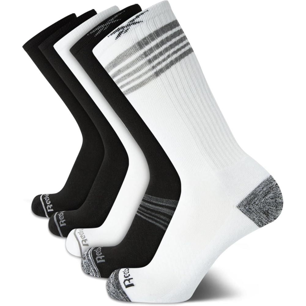 imageReebok Mens Crew Socks  5 Pack Breathable Cushioned MoistureWicking Athletic Performance Running Socks for Men 6125BlackWhite