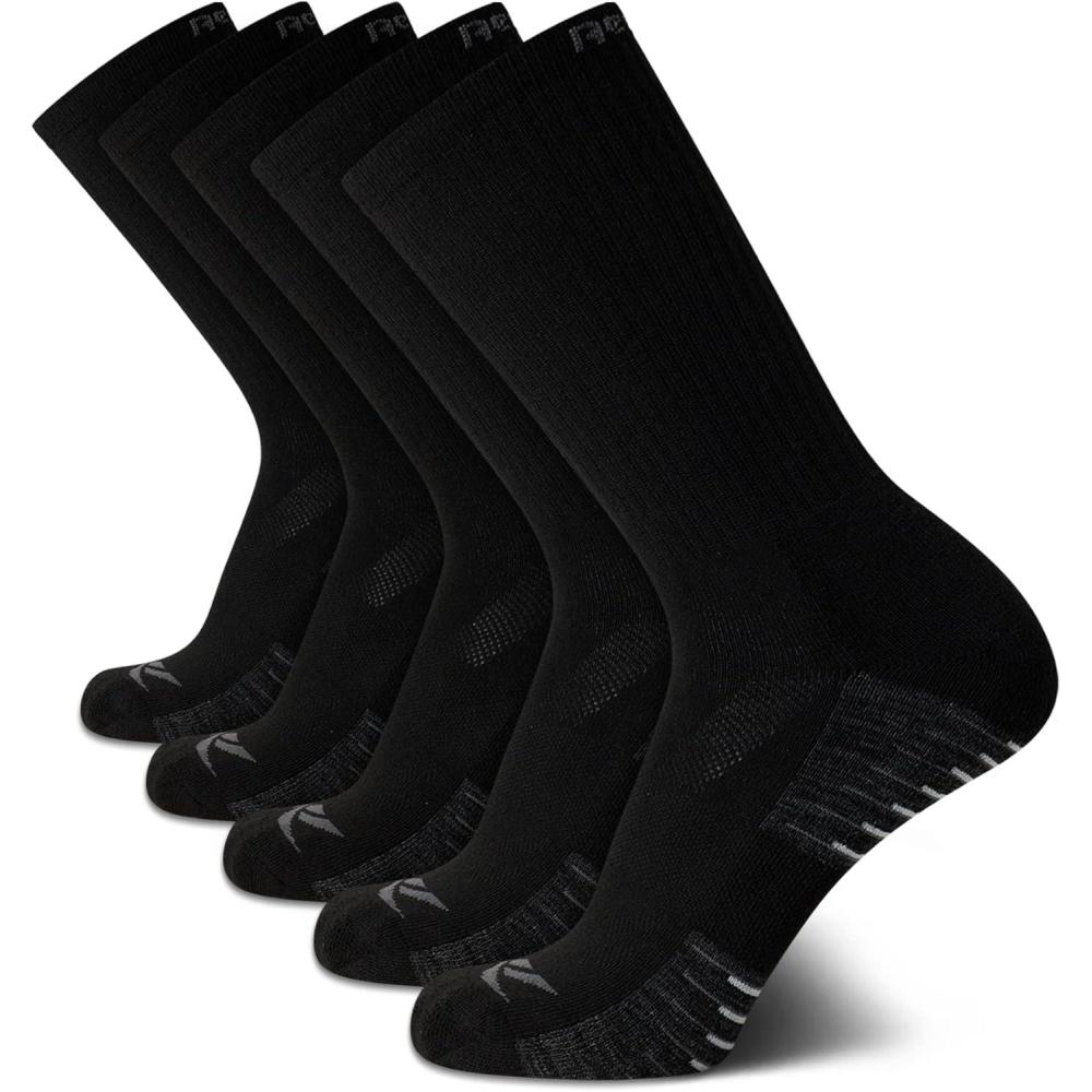 imageReebok Mens Crew Socks  5 Pack Breathable Cushioned MoistureWicking Athletic Performance Running Socks for Men 6125Classic Black