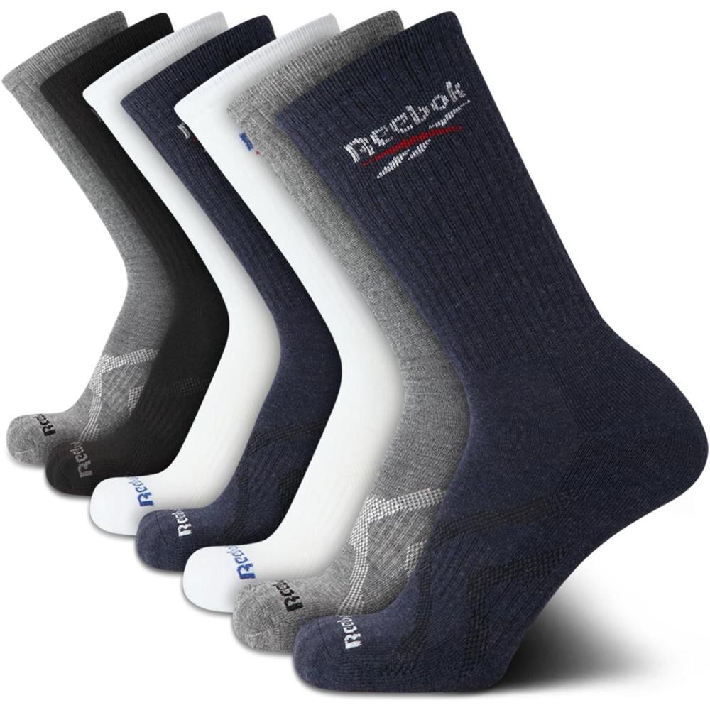 imageReebok Mens Crew Socks  5 Pack Breathable Cushioned MoistureWicking Athletic Performance Running Socks for Men 6125Multi 7pk