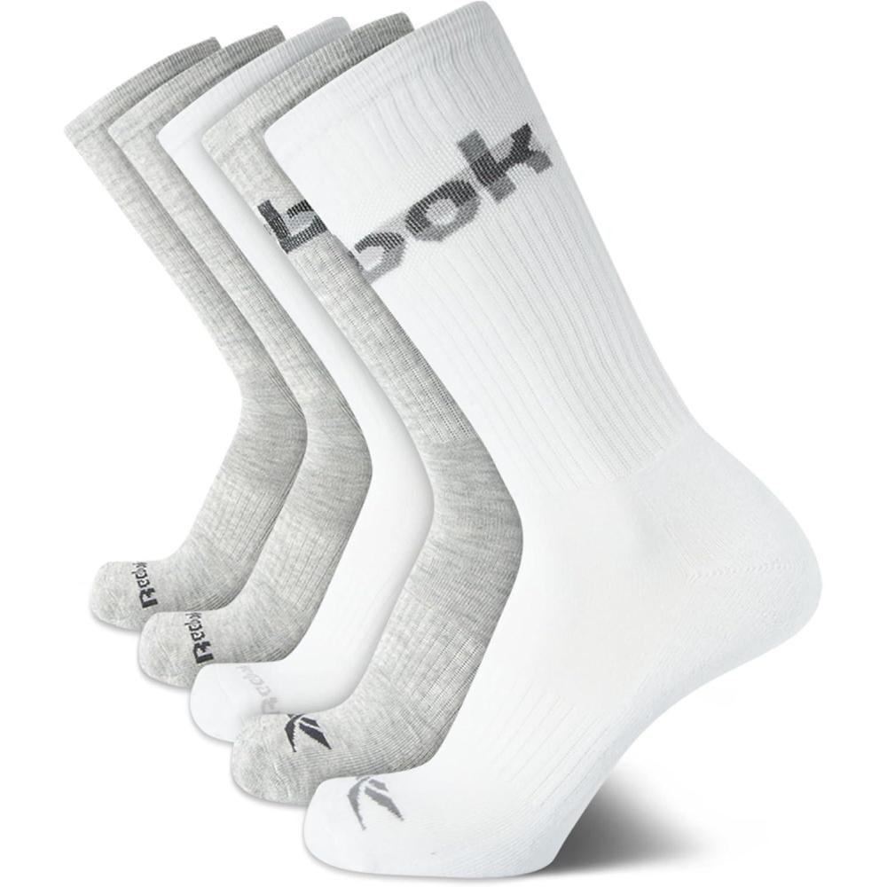 imageReebok Mens Crew Socks  5 Pack Breathable Cushioned MoistureWicking Athletic Performance Running Socks for Men 6125WhiteGrey