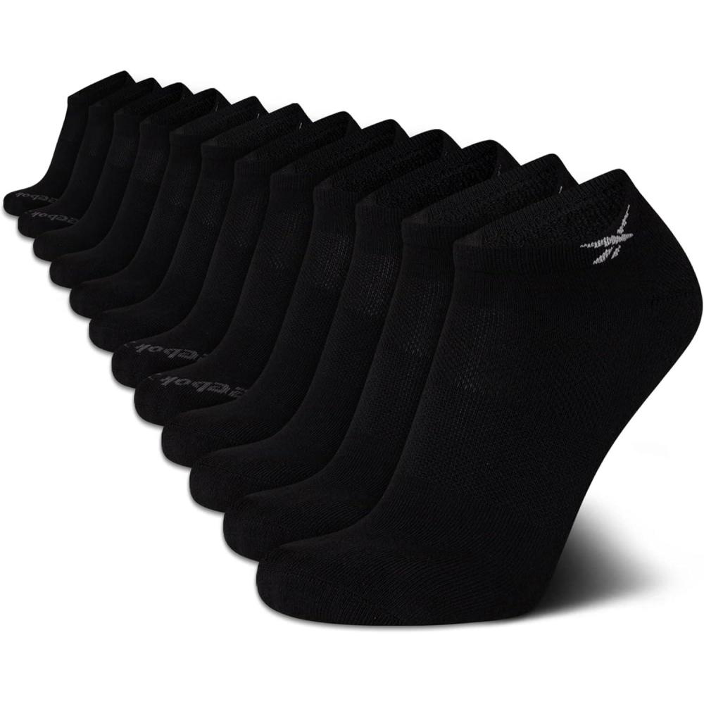 imageReebok Mens Low Cut Socks  12 Pack Performance Cushion Comfort No Show Socks  Breathable Athletic Socks for Men 6125Black Feed