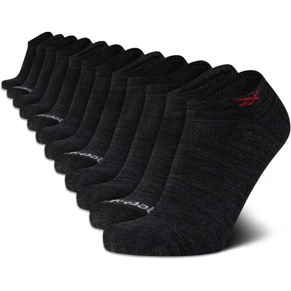 imageReebok Mens Low Cut Socks  12 Pack Performance Cushion Comfort No Show Socks  Breathable Athletic Socks for Men 6125Black Logo