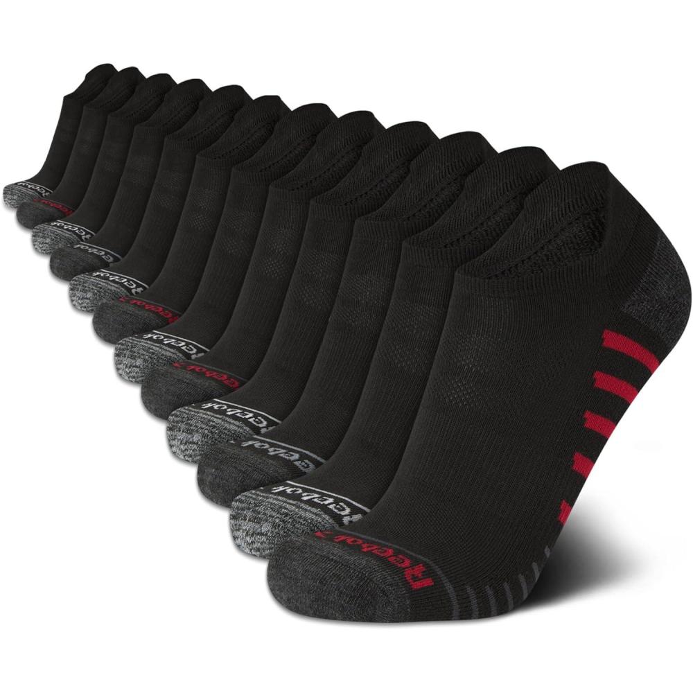 imageReebok Mens Low Cut Socks  12 Pack Performance Cushion Comfort No Show Socks  Breathable Athletic Socks for Men 6125Black Stripe Multi
