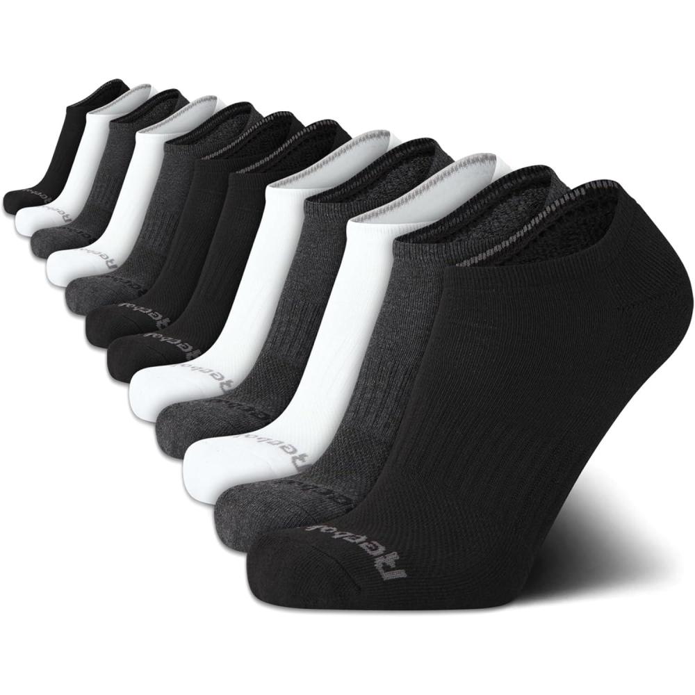 imageReebok Mens Low Cut Socks  12 Pack Performance Cushion Comfort No Show Socks  Breathable Athletic Socks for Men 6125BlackWhiteGrey