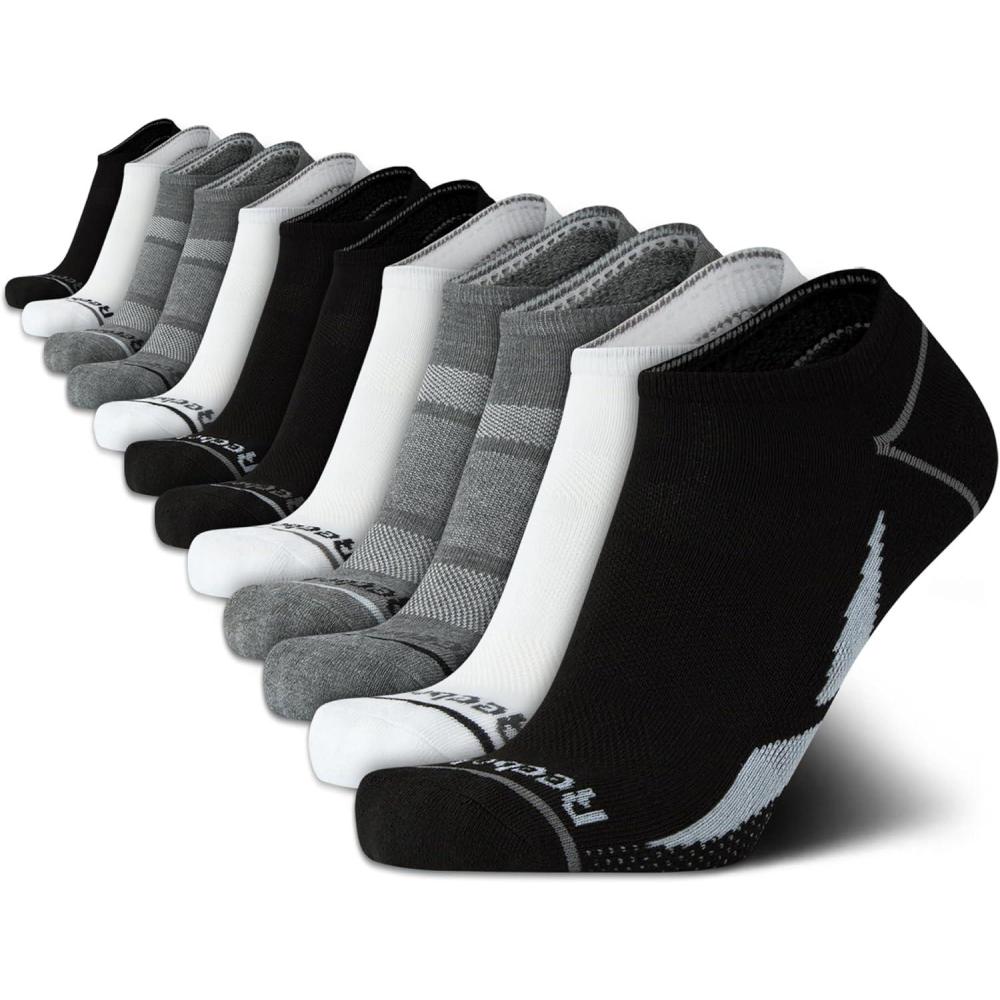 imageReebok Mens Low Cut Socks  12 Pack Performance Cushion Comfort No Show Socks  Breathable Athletic Socks for Men 6125BlackWhiteGrey Logo