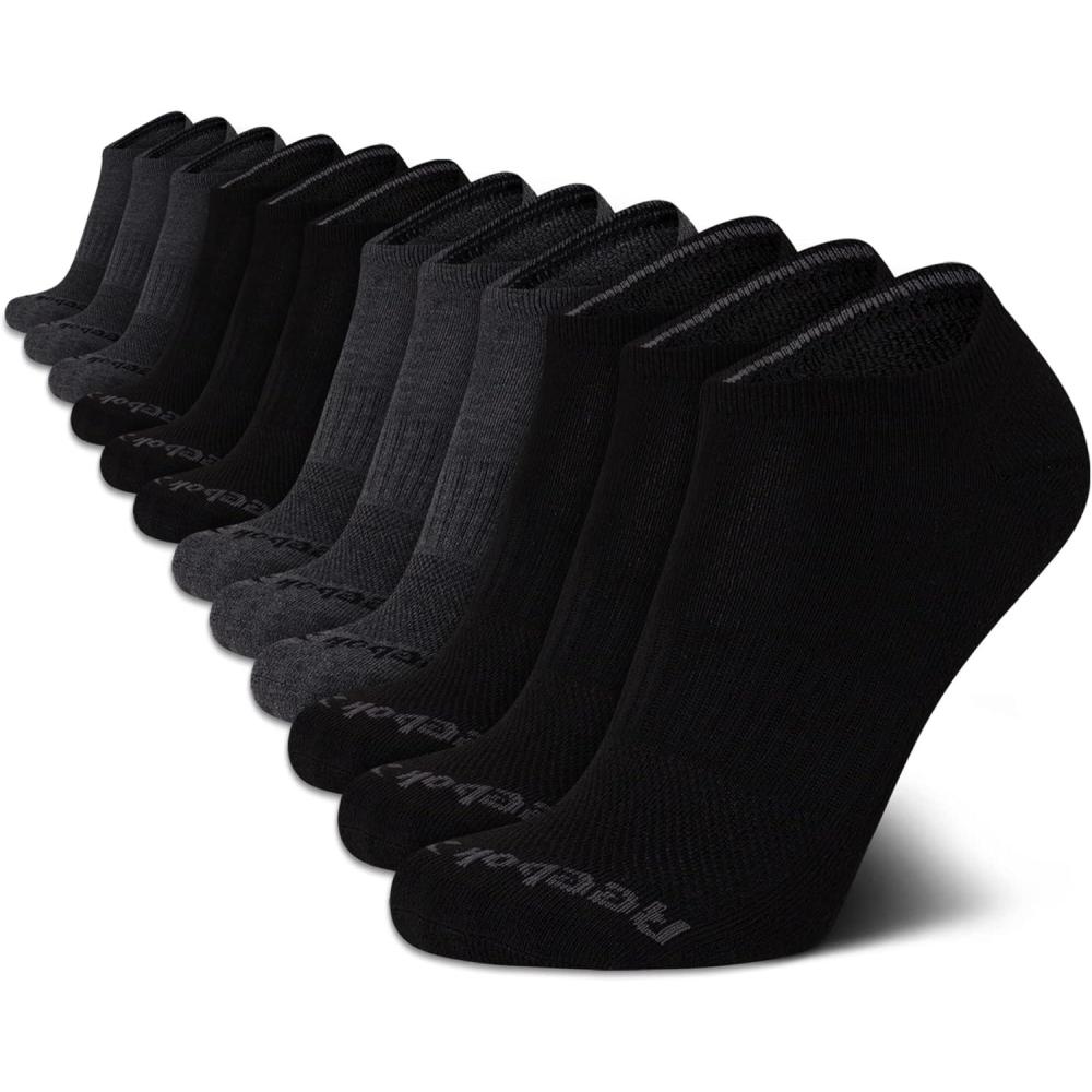 imageReebok Mens Low Cut Socks  12 Pack Performance Cushion Comfort No Show Socks  Breathable Athletic Socks for Men 6125GreyBlack