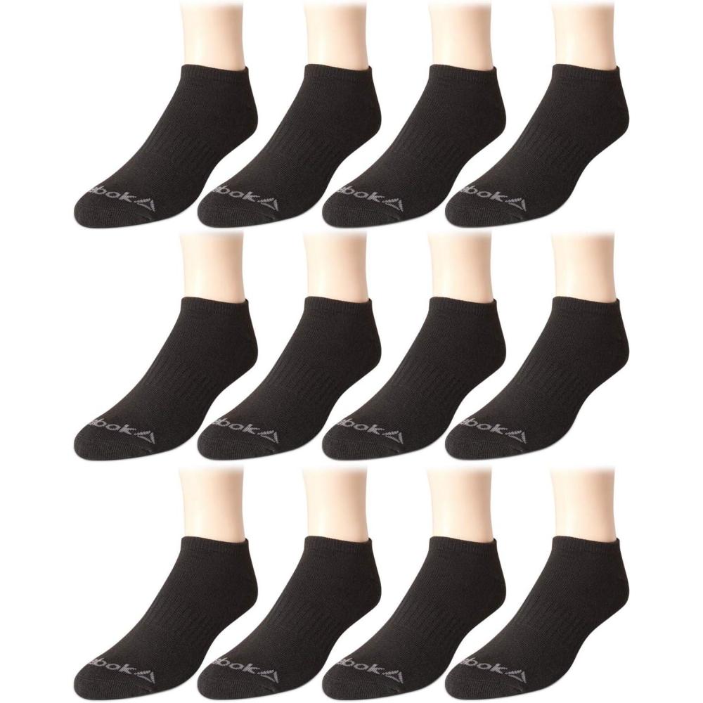 imageReebok Mens Low Cut Socks  12 Pack Performance Cushion Comfort No Show Socks  Breathable Athletic Socks for Men 6125Jet Black