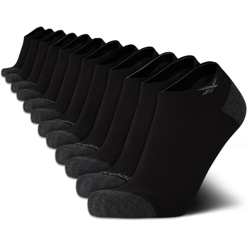 imageReebok Mens Low Cut Socks  12 Pack Performance Cushion Comfort No Show Socks  Breathable Athletic Socks for Men 6125Shadow GreyBlack