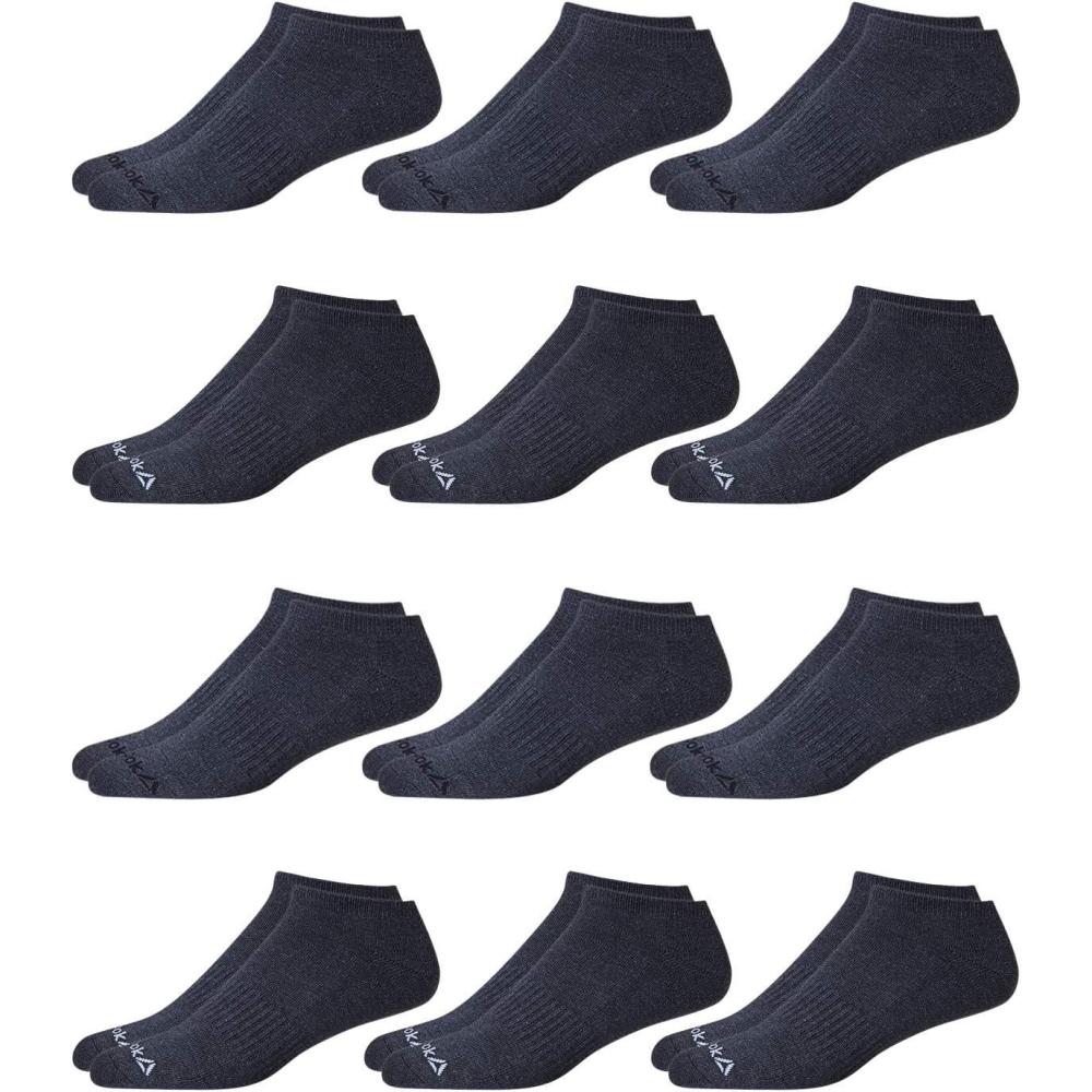 imageReebok Mens Low Cut Socks  12 Pack Performance Cushion Comfort No Show Socks  Breathable Athletic Socks for Men 6125Solid Grey