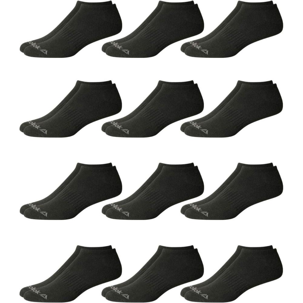 imageReebok Mens Low Cut Socks  12 Pack Performance Cushion Comfort No Show Socks  Breathable Athletic Socks for Men 6125Space Black