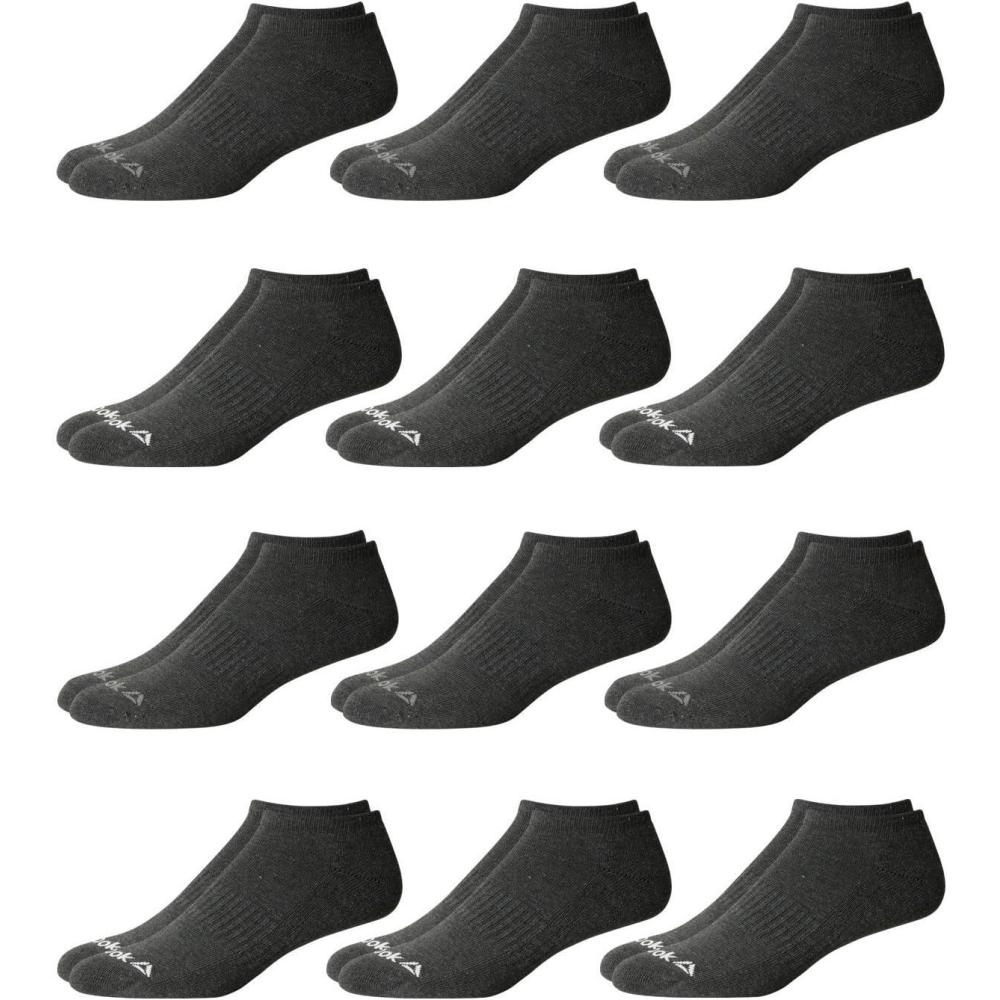 imageReebok Mens Low Cut Socks  12 Pack Performance Cushion Comfort No Show Socks  Breathable Athletic Socks for Men 6125Space Grey