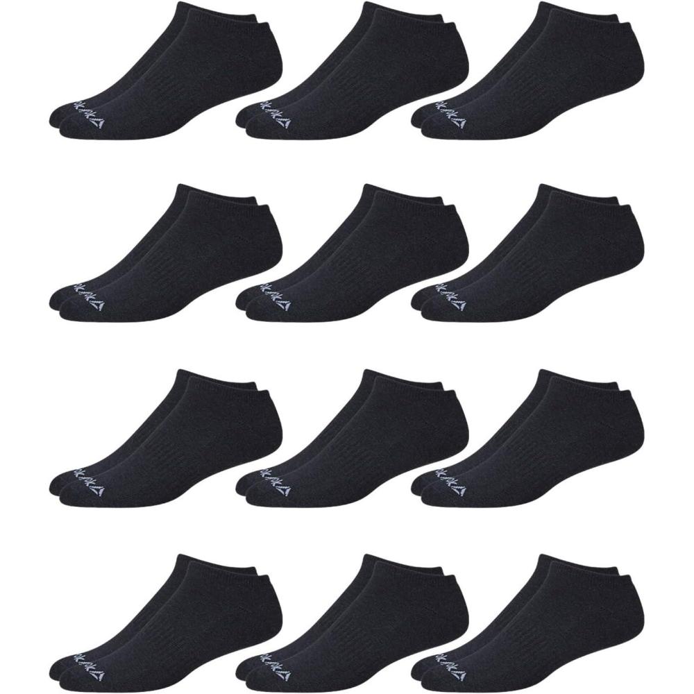 imageReebok Mens Low Cut Socks  12 Pack Performance Cushion Comfort No Show Socks  Breathable Athletic Socks for Men 6125True Black