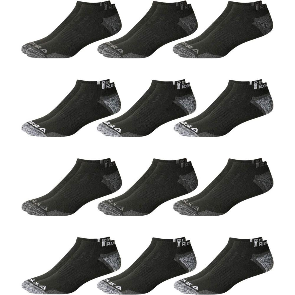 imageReebok Mens Low Cut Socks  12 Pack Performance Cushion Comfort No Show Socks  Breathable Athletic Socks for Men 6125Warm Black