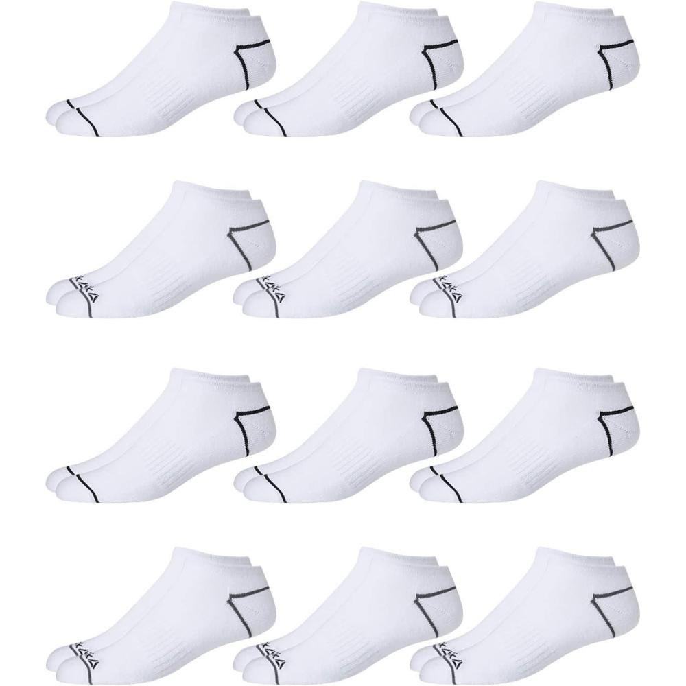 imageReebok Mens Low Cut Socks  12 Pack Performance Cushion Comfort No Show Socks  Breathable Athletic Socks for Men 6125White 2