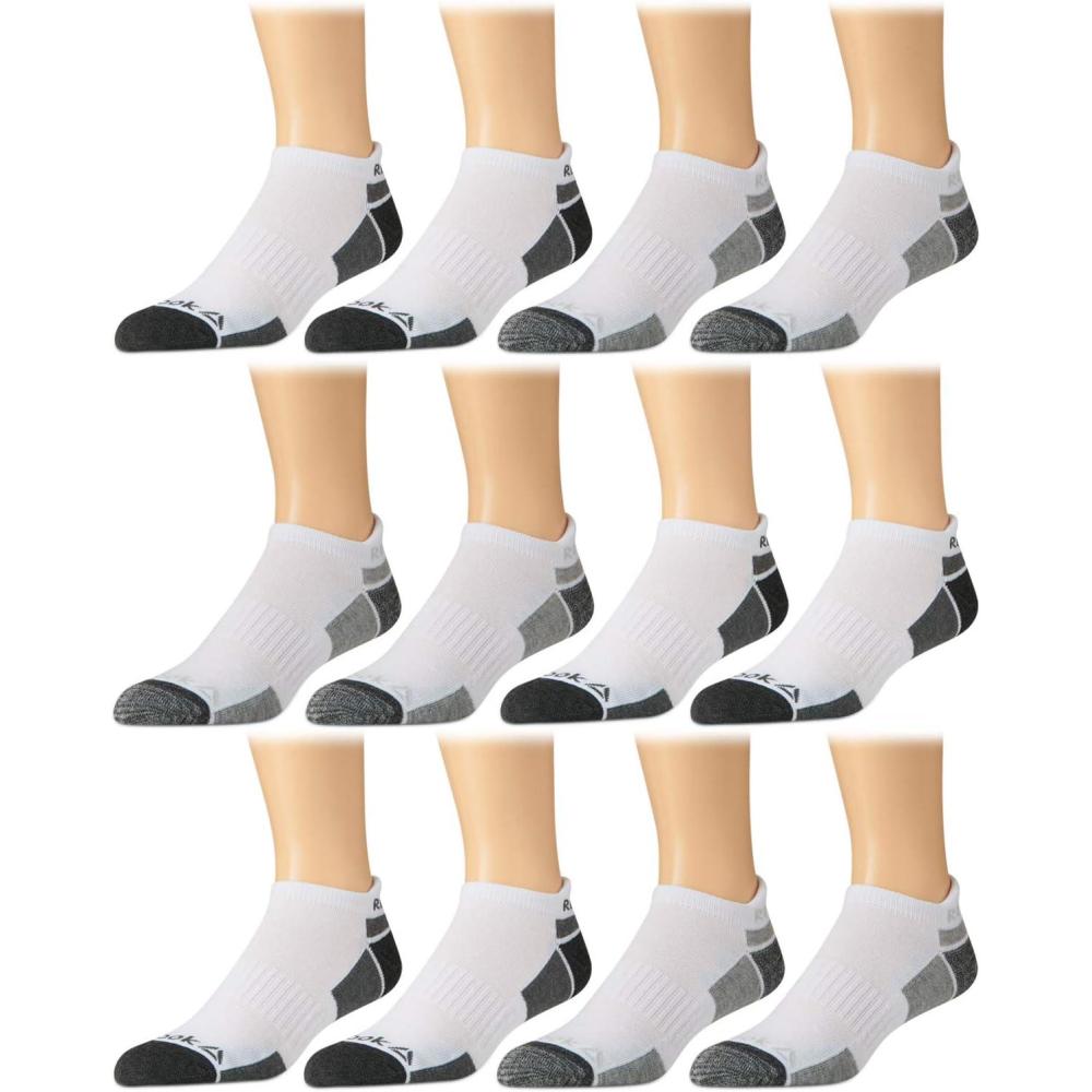 imageReebok Mens Low Cut Socks  12 Pack Performance Cushion Comfort No Show Socks  Breathable Athletic Socks for Men 6125WhiteGrey
