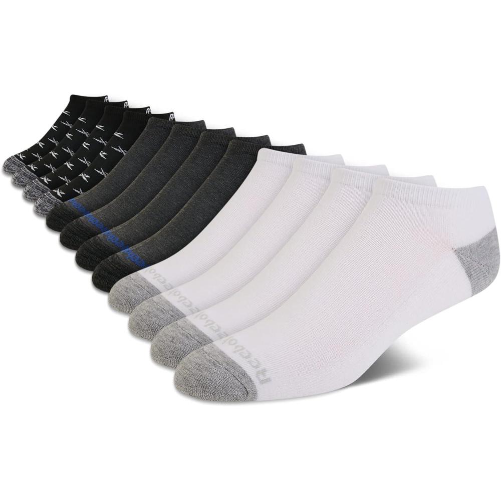 imageReebok Mens Low Cut Socks  12 Pack Performance Cushion Comfort No Show Socks  Breathable Athletic Socks for Men 6125WhiteGrey Assorted