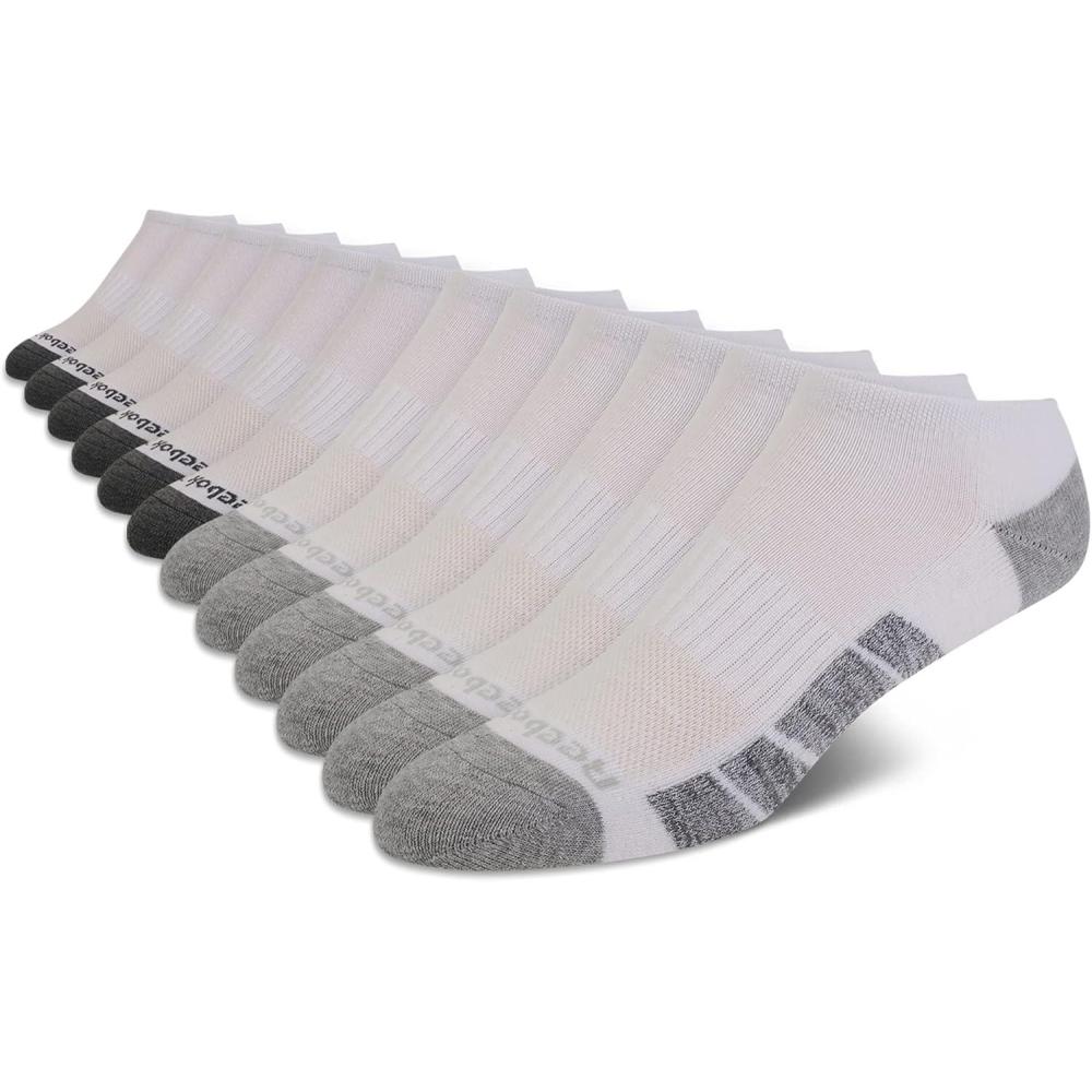 imageReebok Mens Low Cut Socks  12 Pack Performance Cushion Comfort No Show Socks  Breathable Athletic Socks for Men 6125WhiteGrey Shape